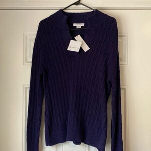 NWT Liz Claiborne Split Neck Cable Knit Navy Sweater XL